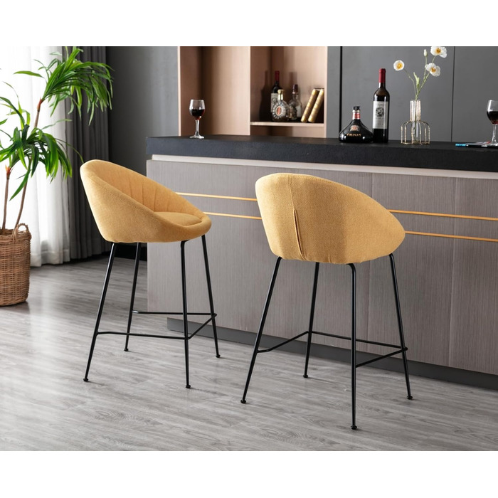 Набір з 2 барних стільців Chairus, жовті. Металевий каркас, льонова оббивка. Для кухні, дому, барної стійки.