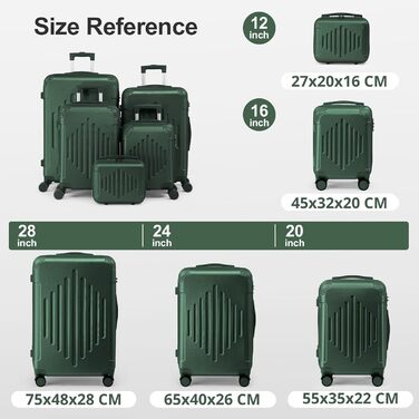 Набір валіз LALAHO 2 шт. з косметичкою, ABS, телескопічний ручка, захист кутів, сірий (Dunkelgrün-1, M (55CM))