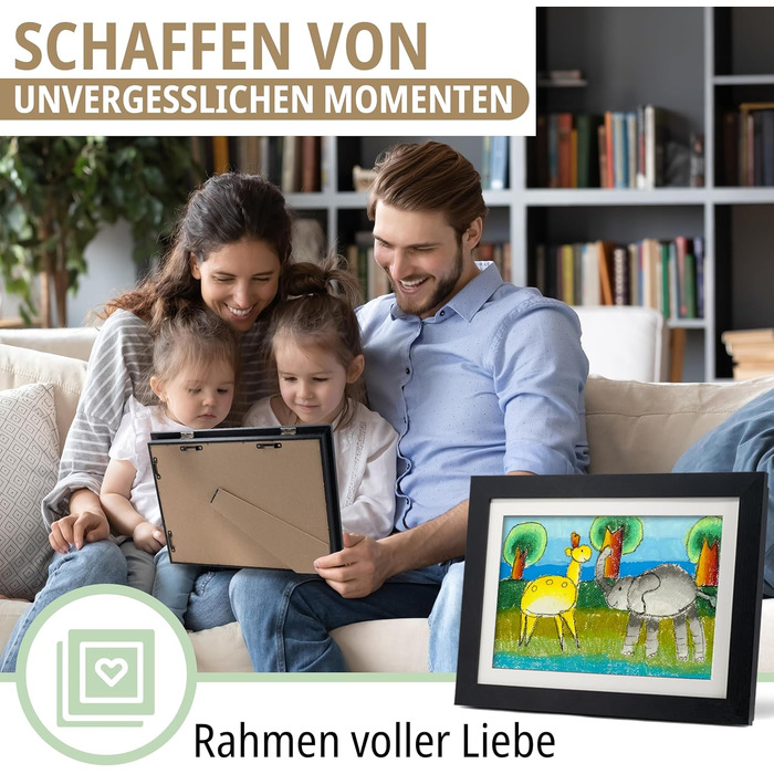 Рамки для дитячих малюнків KIYARI A4, 2 шт. (білі) + 2 шт. (чорні). Набір для зберігання 150 малюнків. Міцне дерево, безпечне скло, ідеально для школи, дитячої кімнати та творчих проєктів.