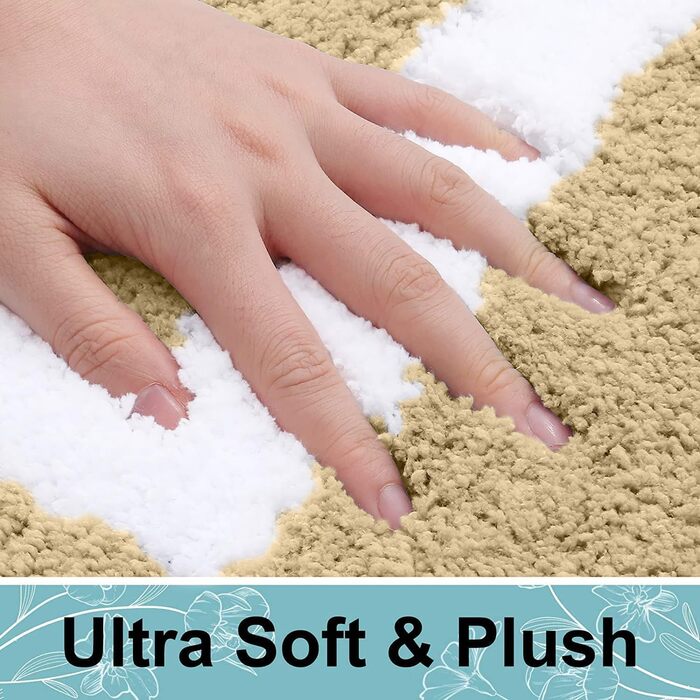 Набір килимків для ванної кімнати Homaxy: антиковзаючі, м'які, з мікрофібри, пухнасті. 2 шт. (40x60 см + 50x76 см), бежевий колір