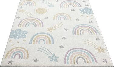 Сучасний дитячий килим з м'яким ворсом, легкий у догляді, стійкий до фарбування, з райдужним малюнком (140 х 200 см, кремова суміш)