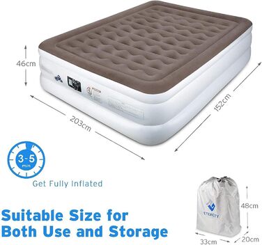 Надувне ліжко Etekcity EAM-ET2/EAM-DQE1: односпальне, для кемпінгу, 203x152x46 см, біле/коричневе