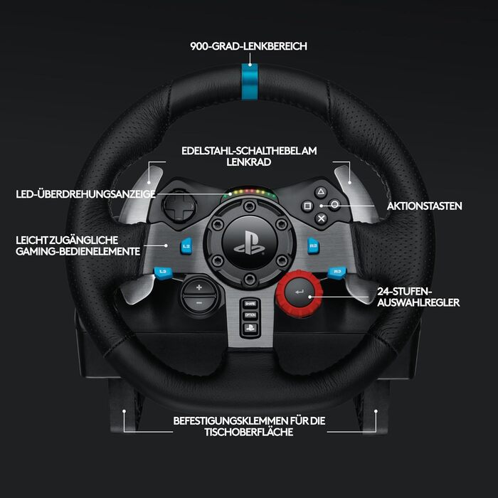 Logitech G29 Driving Force Racing Wheel – Ігровий кермо з Force Feedback для PS5, PS4, PC, Mac. Шкіряне кермо, педалі з нержавіючої сталі.