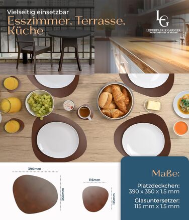 Набори серветок на стіл, 4 шт. – екологічні, стабільні та неслизькі – з преміальної еко-шкіри, Made in Germany (сучасний дизайн), темно-коричневий колір