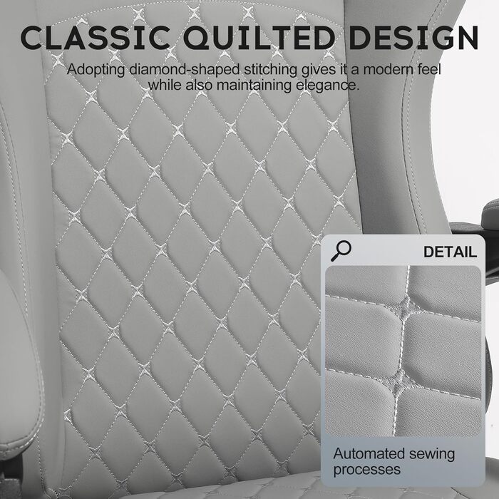 Ігровий крісло Vittanly з пружинними подушками, ергономічний геймерське крісло з підголовником, поперековою подушкою та підставкою для ніг, регульоване по висоті, поворотне ігрове крісло, офісне крісло, 150 кг, сірий