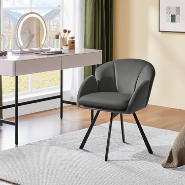 Офісний стілець Yaheetech 360° обертовий, оксамитовий, з подвійним сидінням, крісло для макіяжу, для офісу/спальні/вітальні, темно-сірий