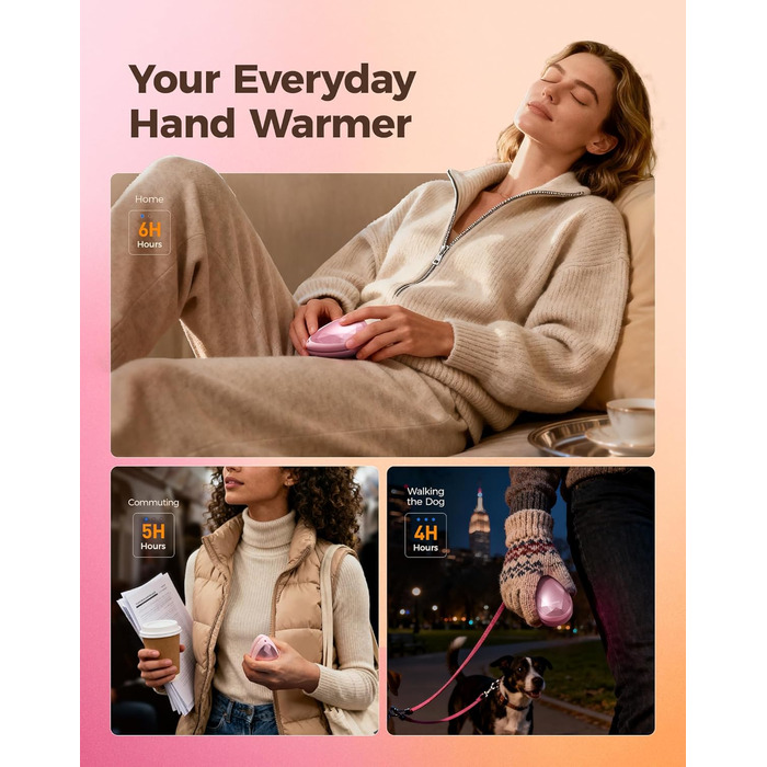 Електричні грілки для рук OCOOPA 2 шт. - стильні, рожеві, з магнітом, перезаряджаються, для жінок, Raynaud, піші прогулянки, кемпінг, подарунок