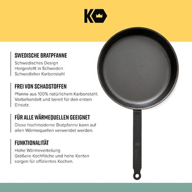 Сковорода з вуглецевої сталі Kockums Jernverk Сковороди преміум-класу, попередньо оброблені натуральною рослинною олією, розкішна шведська сковорода з вуглецевої сталі, (28 см)