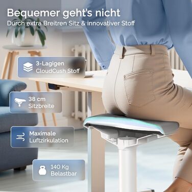 Ергономічний стілець-підставкою для сидіння та стояння - регульований офісний стілець та підставка для стояння з надзвичайно широкою основою та сидінням, стілець-стійка, що запобігає болю в спині та шиї (Білий)