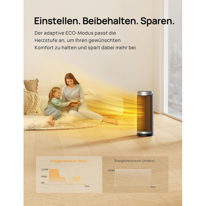 Електричний обігрівач Dreo Solaris Slim H3: тихий, енергоефективний, з осциляцією, пультом керування та захистом від перегріву