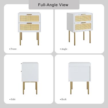 Приліжкова тумбочка з ротанга HEYZOY, маленький журнальний столик з ящиком, золота рама, біла подвійна шухляда