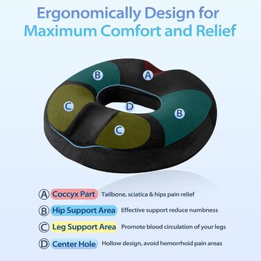 Подушка для сидіння HOMCA Orthopedic Memory Foam Donut, ергономічна для інвалідного візка, автомобіля, офісу, 45x40x9 см