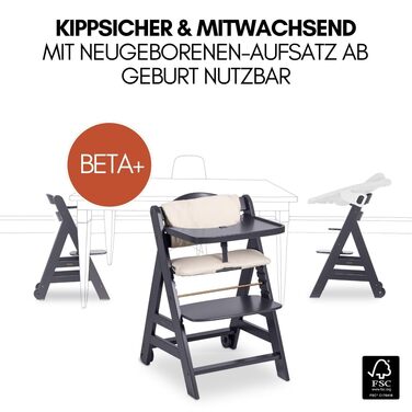 Дитячий високий стільчик Hauck Beta+ Newborn Set Deluxe - комплект з підставкою для новонароджених, м'яким сидінням та підносом для годування, білий (темно-сірий)