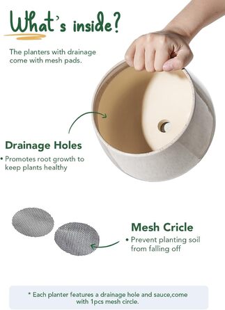 Керамічні горщики LE TAUCI з підставкою, 10+13+16 см, набір 3 шт. для кімнатних рослин, з дренажним отвором, бежева реактивна глазур
