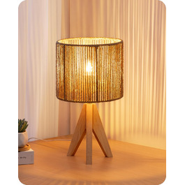 LED настільна лампа EDISHINE з абажуром з ручної роботи та дерев'яною підставкою, тепле світло 2700K, бохо-стиль для спальні, вітальні та готелю, з лампочкою E27 4W, паперовий шнур