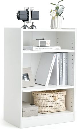 Книжкова шафа COSTWAY, стояча полиця з 3 відділеннями, полиця з регульованими полицями, для вітальні, спальні, кабінету, 30 x 50 x 75 см, біла