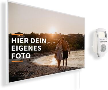 Інфрачервовий обігрівач Könighaus з ТÜV SÜD та 5 роками гарантії (Виготовлено в Німеччині). Можливість завантаження власного зображення. 300W, білий каркас, з термостатом