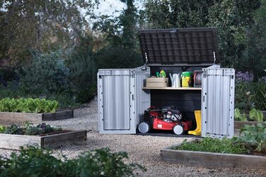 Keter Store It Out Nova пластиковий садовий сарай, 132x71,5x113,5 см, 880 л, для 2 сміттєвих баків по 120 л, вуличний, захист від негоди, замикається, світло-сірий