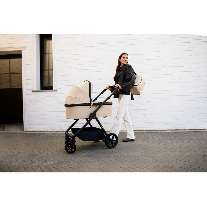 Дитяча коляска MoMi GISELLE 2 в 1 комбінована, сіра, з функцією візка, 5-точкова система безпеки, від народження до 22 кг, з корзиною для покупок, матрацом, дощовиком та пеленатором