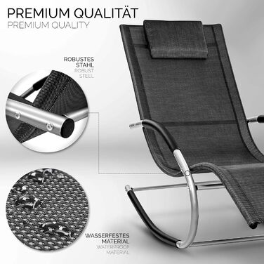 Розслаблююче крісло-шезлонг Tillvex для саду | Водостійкий шезлонг | Крісло-гойдалка з навантаженням до 150 кг | Лежак з дихаючою спинкою (Антрацит/Сірий) (Чорний)