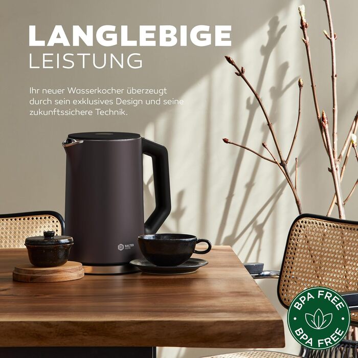 Електричний чайник BALTER з регулюванням температури, 1.5L, 2200W, білий (сірий), без BPA, подвійні стінки, бездротовий