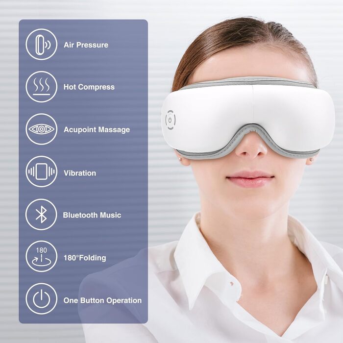 Електричний масажер для очей з підігрівом, вібрацією та Bluetooth, 5 режимів, для зменшення темних кіл та сухості очей, подарунок для сім'ї