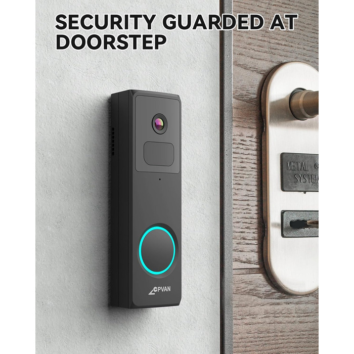 Відеодзвінок CPVAN з Wi-Fi, 2K HD камера, бездротовий, з PIR-датчиком руху, 2-сторонній аудіо, підтримка Alexa, SD-карта та хмарне сховище