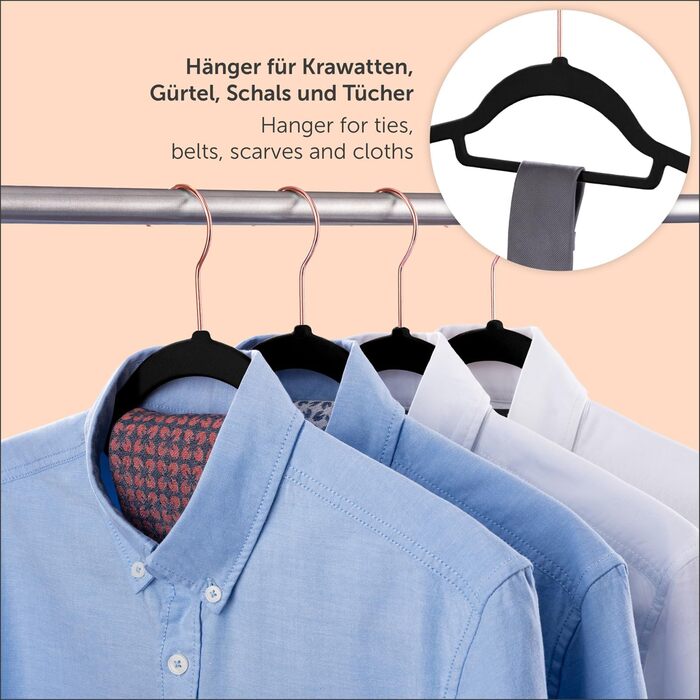 Набір вешалок для одягу Blumtal 50 шт. - обертаються на 360°, міцні, економія місця, неслизькі - рожеві оксамитові вішалки з покриттям, 100 шт. (рожеве золото / чорний)