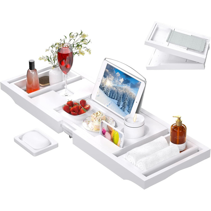 Підставка для ванни Artmalle, складаний столик з бамбука з тримачем для книги та келиха, мильниця в подарунок, для спа-салонів та читання