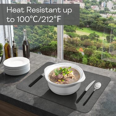 Набір підставок під тарілки 6 шт, неслизькі, миючіся, з штучної шкіри, 40 x 30 см (сірий/чорний)