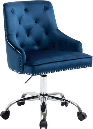 Крісло офісне Fiximaster з велюру, поворотне, з роликами, регульоване по висоті, для макіяжу, з золотими ніжками, сучасне, для офісу, спальні або туалетного столика, до 135 кг (Блакитне)