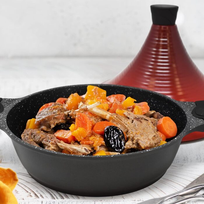 Тажин Joeji's Kitchen з кришкою, антипригарний, литий алюміній, 28 см, для індукції – марокканський горщик для приготування страв