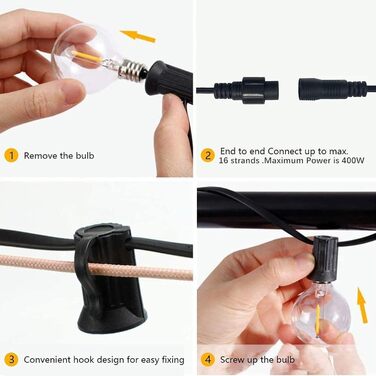 LED гірлянда Bomcosy для вулиці 60м, 100+4 лампочки G40, водонепроникна IP44, тепле світло 2700K, для саду, тераси, кафе, вечірки