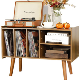 Підставка для програвача з місцем для зберігання вінілових платівок, до 136 кг, велика тумба з полицями для альбомів, дерев'яна підставка для програвача (колір горіх)