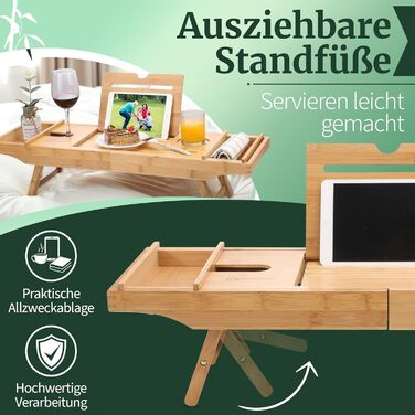 Підставка для ванни з бамбука - велика з розкладним тримачем | Підставка для ванни, столик для сніданку