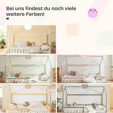 Ліжко дитяче en.casa Hesel, біле, з бортиками та ламелями, Montessori, 120x200 см