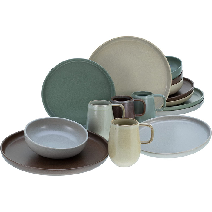 Набір посуду серії uno, набір тарілок з 12 предметів (комбінований сервіс з 16 предметів, натуральний), 22979