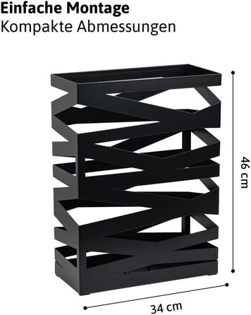 Підставка для парасоль підставка 'Maxi' з металу з піддоном для збору води та гачками - Економна 34x14x46 см - Елегантний чорний колір - Ідеальна для декорування прихожого та входу