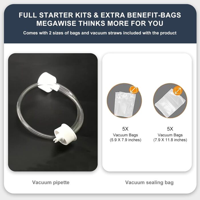 Вакууматор для продуктів MegaWise — потужна компактна машина для вакуумного запакування їжі, автоматична, One-Touch