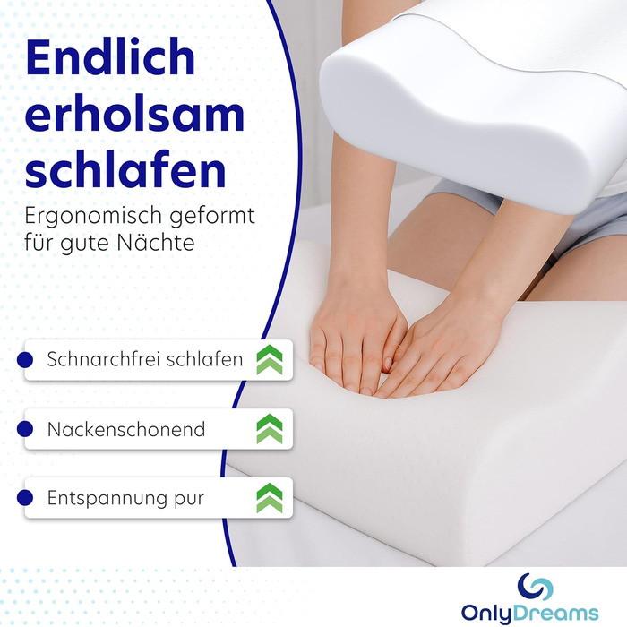 Ортопедична подушка для шиї OnlyDreams з гелевим шаром | Регульована висота + вибір жорсткості | Чохол з алое вера | Підходить для сну на спині, животі та боці - Oeko-Tex (Basic, 50x32x11/9 см)