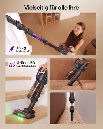 Акумуляторний бездротовий пилосос AlloyMove A03 Lila: 45000Pa, 450W, 60 хвилин, LED, для тварин, килимів, твердих поверхонь