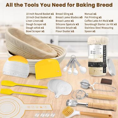Набір для закваски: повний комплект з банкою, формами для перевірки закваски (9 дюймів кругла, 10 дюймів овальна), 18 аксесуарів для випічки, подарунок для професіоналів та домашніх пекарів