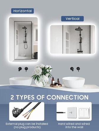 Дзеркало для ванної кімнати Habison з підсвічуванням LED, 50x70 см, сенсорне керування, регулювання кольору світла, пам'ять, протитуманне покриття, матове, без Bluetooth