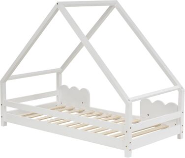 Ліжко дитяче Merax 90x200 см, будиночок з ламелями, захистом від падіння, для хлопчиків та дівчаток, біле