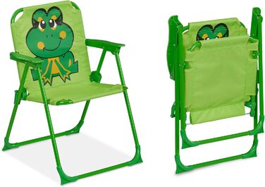 Дитячий комплект для кемпінгу Relaxdays: стільці, столик, парасолька (жаба), сірий