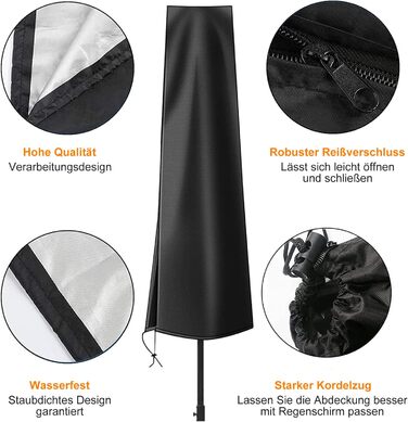 Чохол для парасольки OKPOW 3м: водовідштовхуючий, 600D, з блискавкою, захист від сонця, вітру та снігу, 190см×30/50см, чорний
