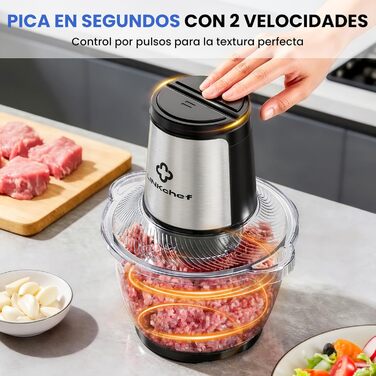 Подрібнювач LINKChef електричний 1.5л, скляна чаша, сталеві ножі, 2 швидкості, для м'яса, фруктів, овочів та дитячого харчування, сріблястий