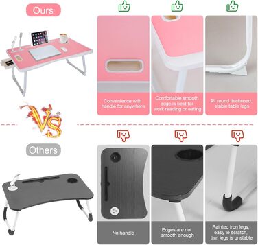 Складаний столик для ноутбука з USB-портами та відділеннями для аксесуарів (Рожевий)