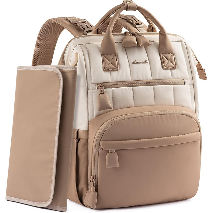 LOVEVOOK Рюкзак-переноска для мами та тата, рюкзак-пеленальник, сумка для підгузків, водонепроникна, з пеленальною підкладкою, з ременями для дитячої коляски, Khaki-beige