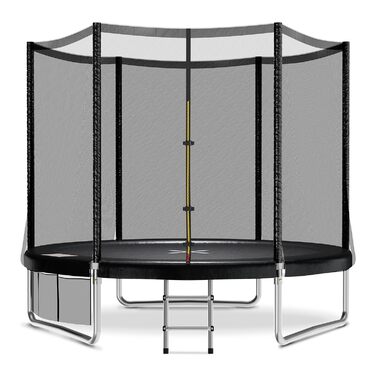 Батут JUMMICO вуличний Ø 228 см з драбиною та кишенею для речей, чорний - безпечний батут для дітей з сертифікацією GS